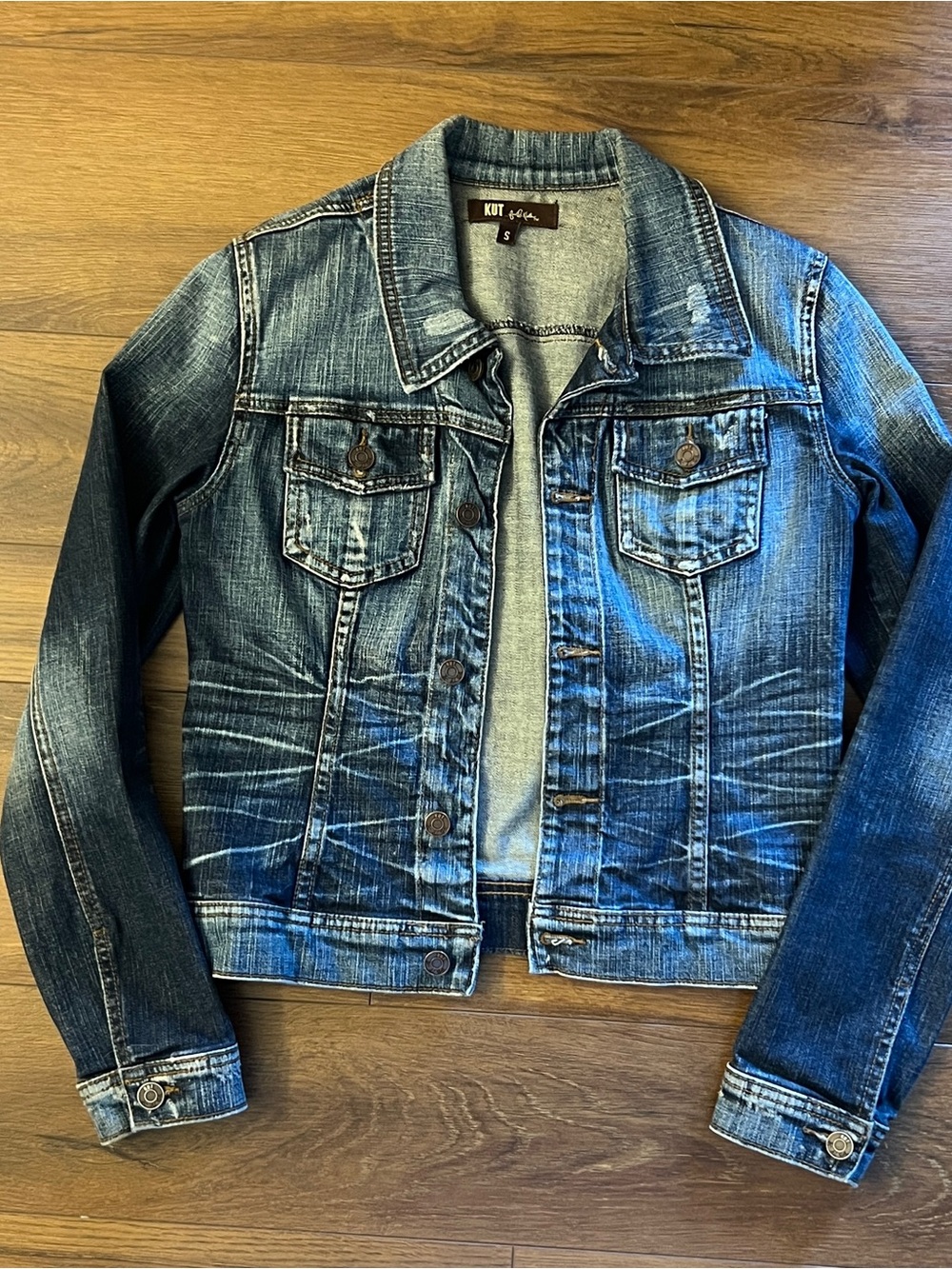 Kut from the Kloth Distressed Medium Blue Denim Jacket